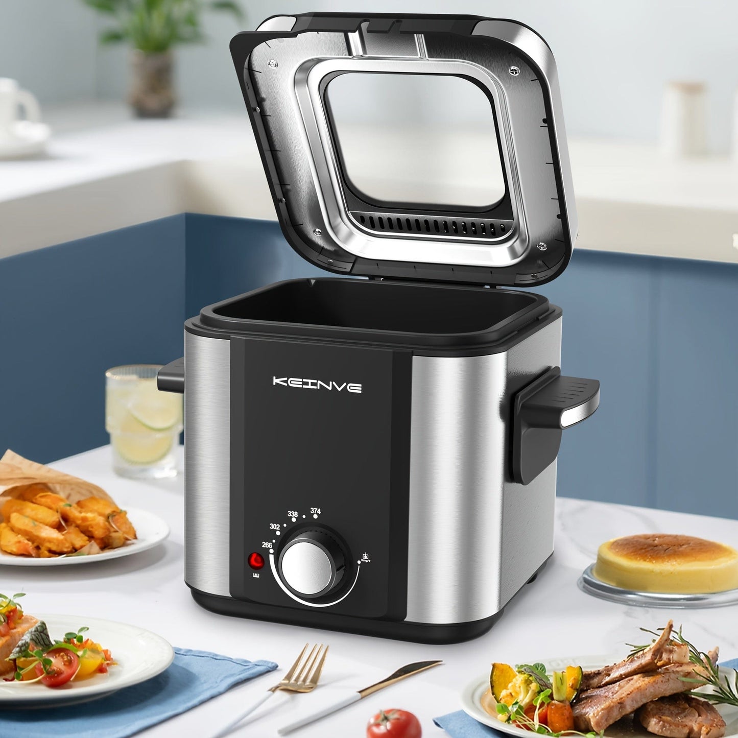 1.5L Electric Deep Fryer - Stainless Steel, Non-Stick, Temp Control, Easy Clean with Odor Filter & Viewing Window