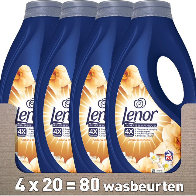 Lessive liquide Lenor Ambre et Orchidée - 4 x 20 lavages - Pack de 4 - E-menage
