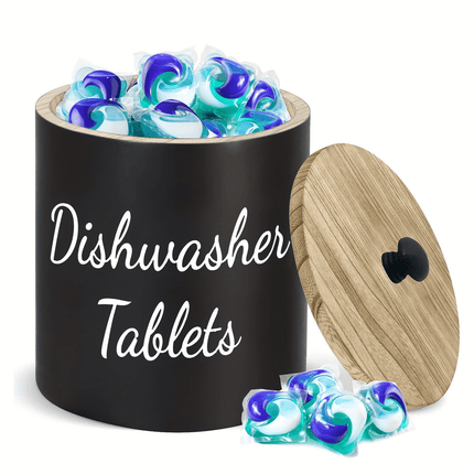 Versatile Rustic Wooden Farmhouse Dishwasher Pod Holder with Lid - Organizer for Laundry, Bathroom & Home Storage - White/Black Container for Detergent Pods, Dryer Sheets & More