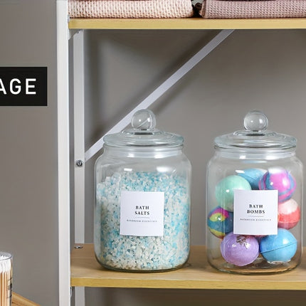 4-Pack Airtight Glass Storage Jars with Lids, Labels & Spoons - Half Gallon (64oz/1829ml), Dishwasher Safe & Space-Saving Organizer for Laundry Detergent, Pods, Beads, Bathroom, Pantry - Clear Containers with Measurement Icon