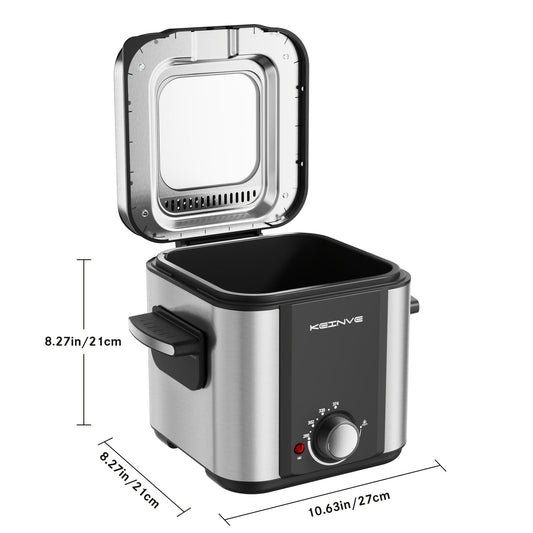 1.5L Electric Deep Fryer - Stainless Steel, Non-Stick, Temp Control, Easy Clean with Odor Filter & Viewing Window