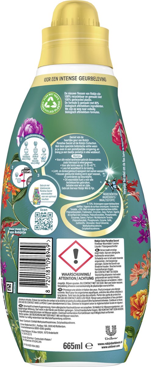 Robijn Klein & Powering Collections - Détergent liquide Secret Color Paradise - Pack de 6 - E-menage