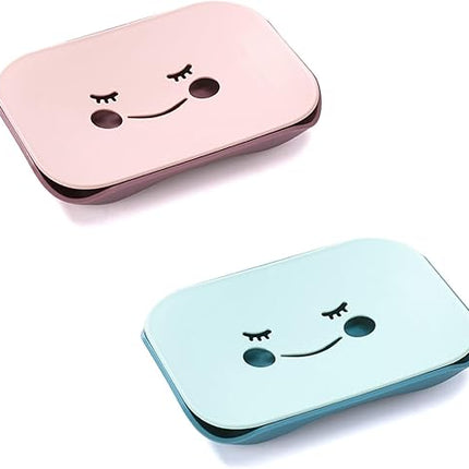 Lot de 2 porte-savon souriants en bleu et rose - E-menage