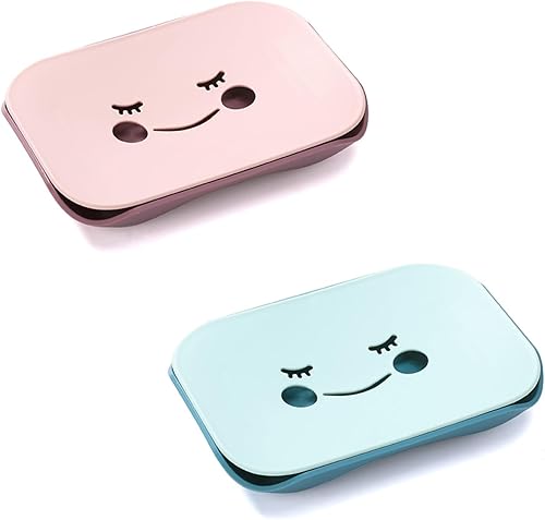 Lot de 2 porte-savon souriants en bleu et rose - E-menage