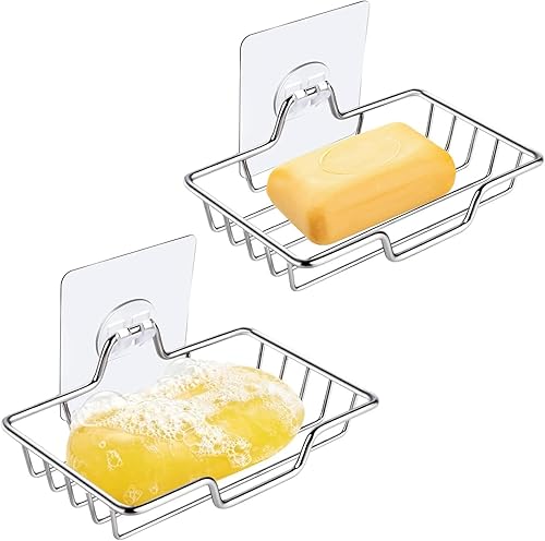 Lot de 2 porte-savon autocollants solides en acier inoxydable - E-menage
