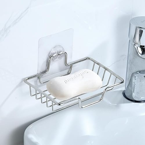 Lot de 2 porte-savon autocollants solides en acier inoxydable - E-menage