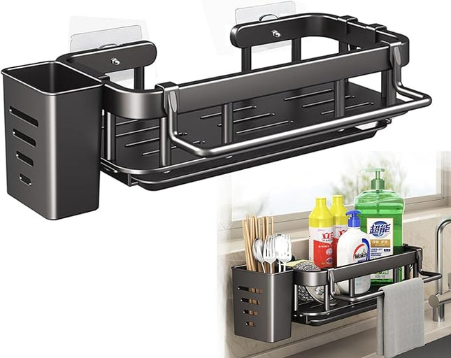 Organisateur d’évier en acier inoxydable avec porte-éponge - E-menage