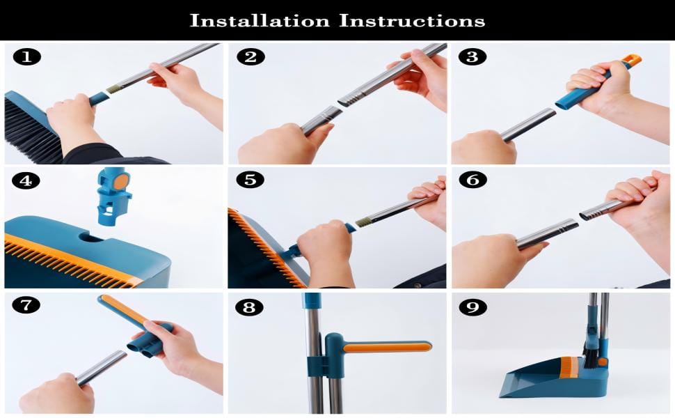 Broom and Dustpan Combo Set, Long Handled Adjustable Broom and Dustpan Set for Sweeping Home,Indoor Kitchen, Office Lobby Floor
