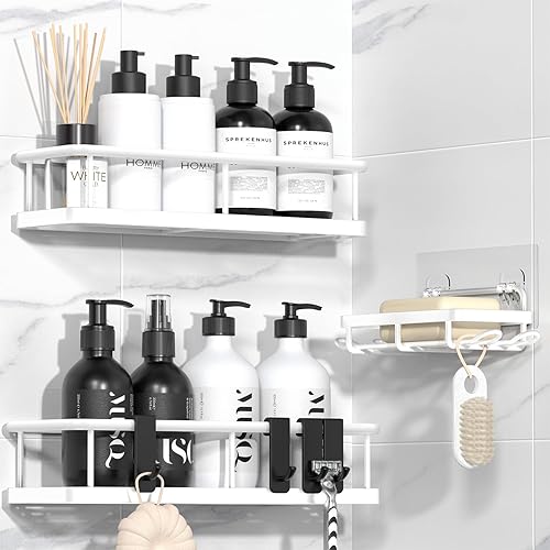 YASONIC - Lot de 3 étagères de douche sans perçage - E-menage