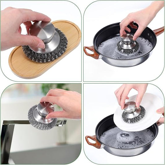 Kyraton - Set De 5 Éponges En Acier Inoxydable Avec Poignée - E-menage