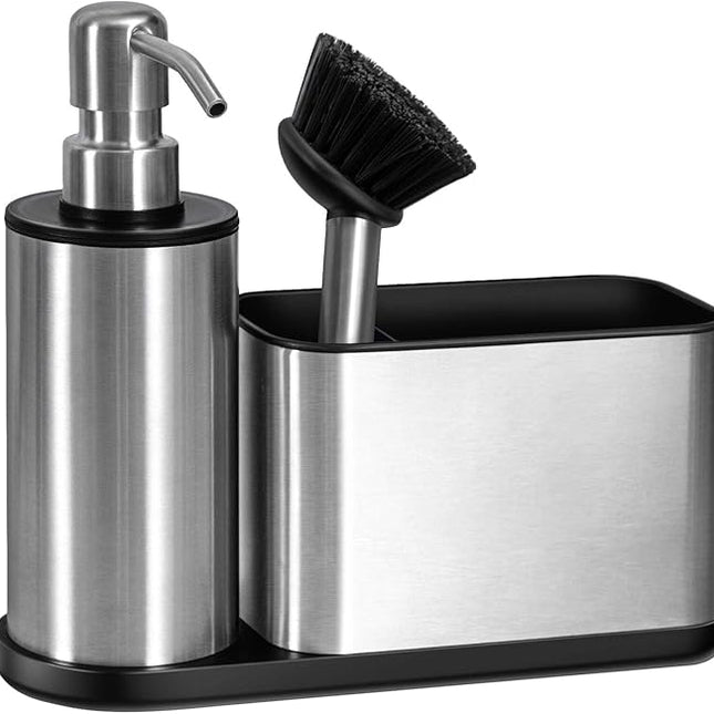 Organiseur d’évier équipé d’un distributeur de savon intégré et d’un support pour éponge - E-menage