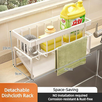 Carbon Steel Kitchen Sink Organizer with Sponge Holder and Soap Dish