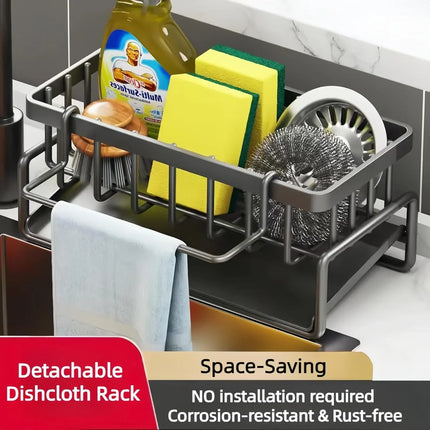 Carbon Steel Kitchen Sink Organizer with Sponge Holder and Soap Dish