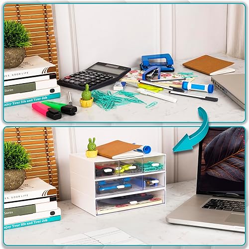 boîte de rangement en plastique avec tiroirs à 3 niveaux et 6 compartiments - E-menage