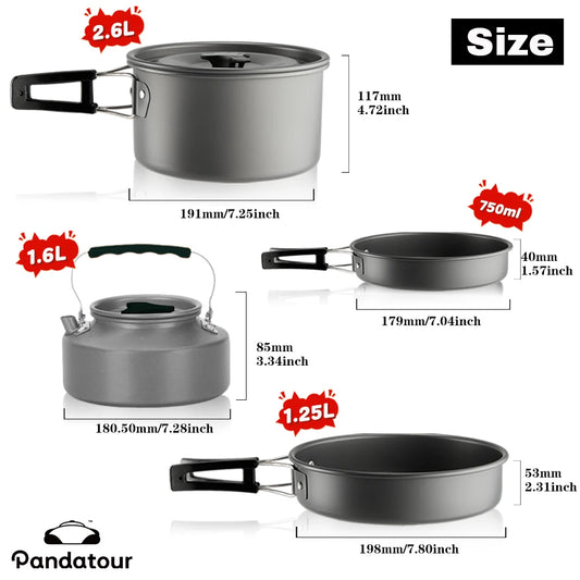 Pandatour Camping Cooking Aluminum Outdoor Travel Tableware Non-Stick Pots Assorted Folding Tourism Cooker Cookware Equipment