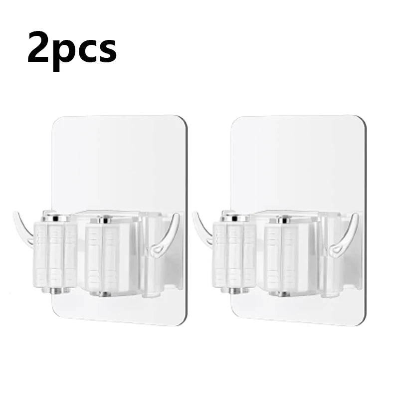 1/2pcs Broom Holder Self Adhesive Clear Broom Holder Broom Mop Organizer Wall Hanging Mop Broom Holder Wall Mount Broom