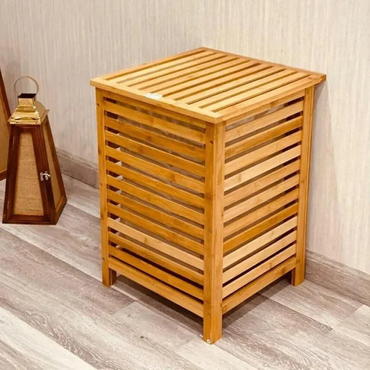 Household Washing Room Dirty Clothes Storage Bamboo Hamper Laundry Basket with Lids - E-menage