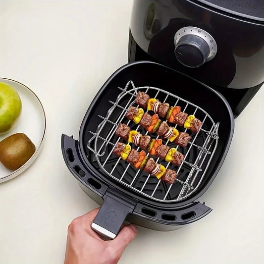 20cm/7.87in Air Fryer Square Grill Stainless Steel, with 4 Barbecue Skewers Grill, Air Fryer Accessories, Cooking Rack, Kitchen