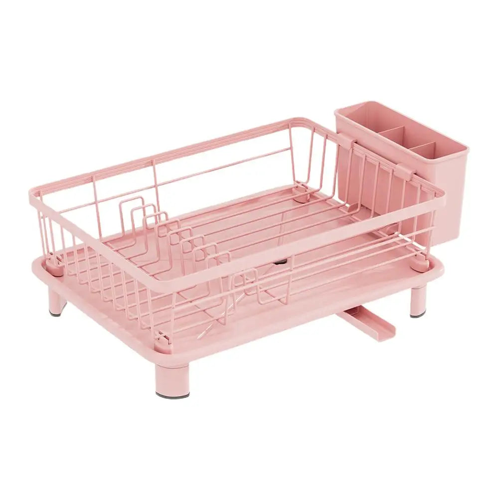 Pink Drain Rack Large Dish Drying Rack For Kitchen Counter With Drainboard, Rustproof Dish Drainer Space-Saving Dish Rack