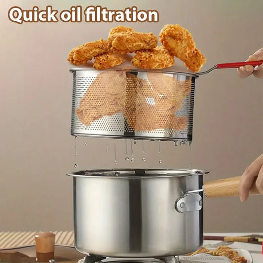 Deep Fryer Pot Stainless Steel Deep Fryer with Basket and Handle Portable Fry Pot with Lid Oil Saving Deep Fat Fryer Cooking