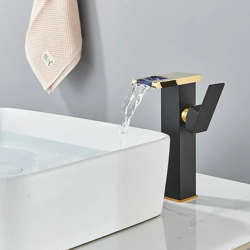 Luxury LED Black Basin Faucet Tall And Short Tap Bathroom Single Handle Cold and Hot Water Flow Produces Electricity