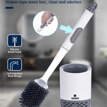 Water Spray Silicone Toilet Brush With Wall-Mounted Breathable Silicone TPR Brush 40cm Long Handle Bathroom Cleaning Accessories