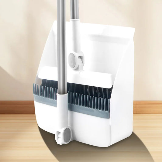 Broom and dust tray set with long handles, upright, perfect for indoor and outdoor garage kitchen room office lobby