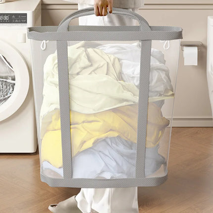 Panier à linge avec poignée, en nylon respirant, pliable et portable, pour vêtements sales - E-menage