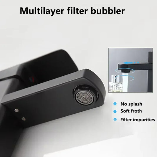 Bathroom Faucet Hot Cold Mixer Tap Deck Mounted Bathroom Basin Faucets Black Square Washbasin Sink Bathtub hot cold water Crane