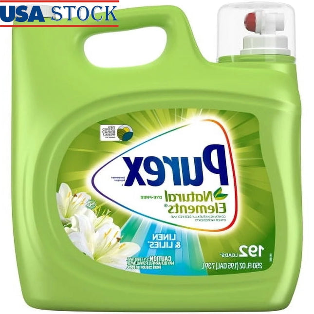 Natural Elements Liquid Laundry Detergent Linen Lilies Natural Fragrance Hypoallergenic Eco-Friendly 192 Loads 250 fl oz Heavy