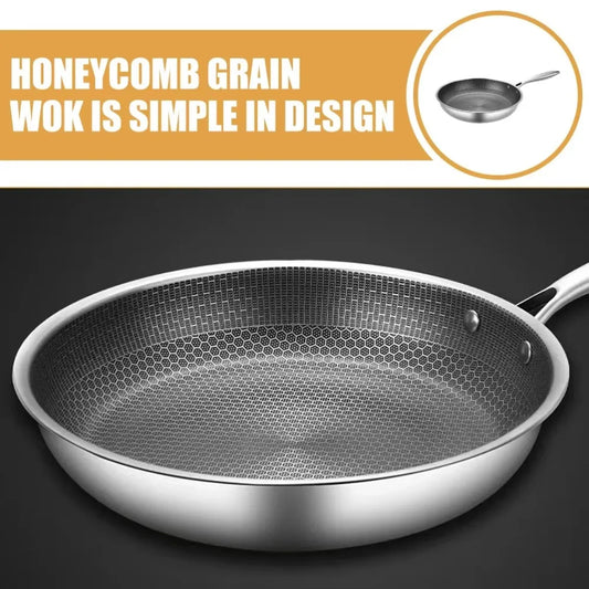 26/28/30cm Frying Pan Non-coated Stainless Steel NonStick Pan Multi-functional Thickened Honeycomb Pot Gas Induction Cooker