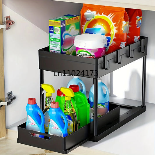 2-Tier Under Sink Organizer – Black | Sliding Basket & Space Saving
