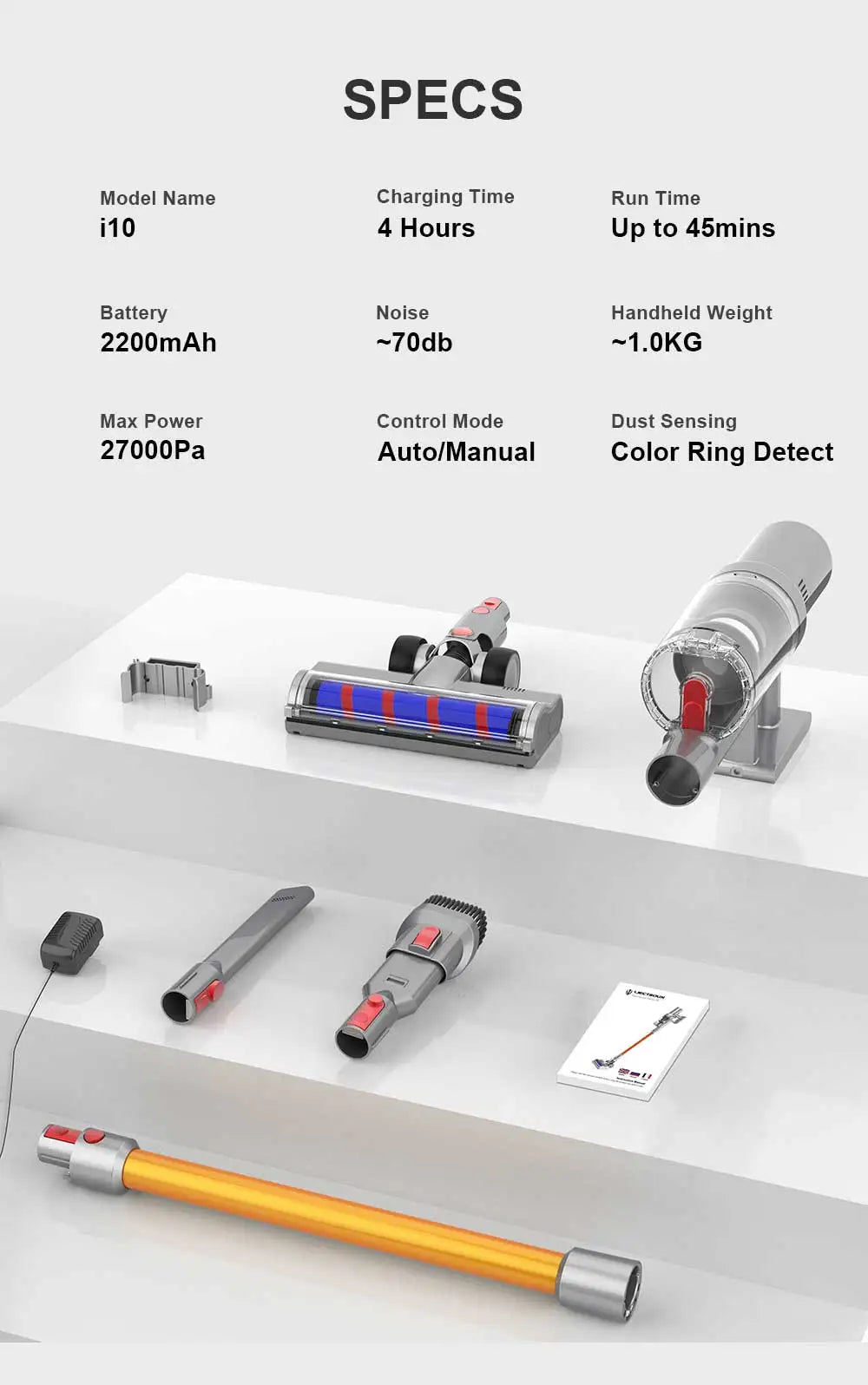 Cordless Handheld Stick Vacuum Cleaner Liectroux i10, Smart Dust Sensing,27KPa,Touch Screen,Suit for Carpet,Floor,Car & Pet Hair