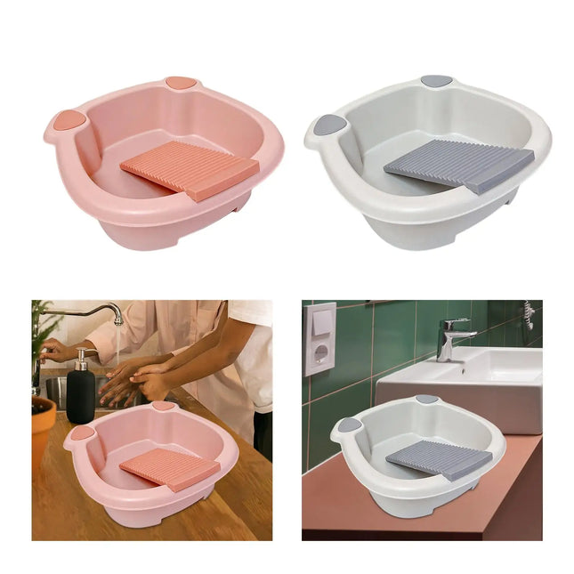 Washing Clothes Bucket Hand Wash Board Washboard Basin Wash Tub with Washboard for Hand Wash Clothes Underwear Blouses Home - E-menage