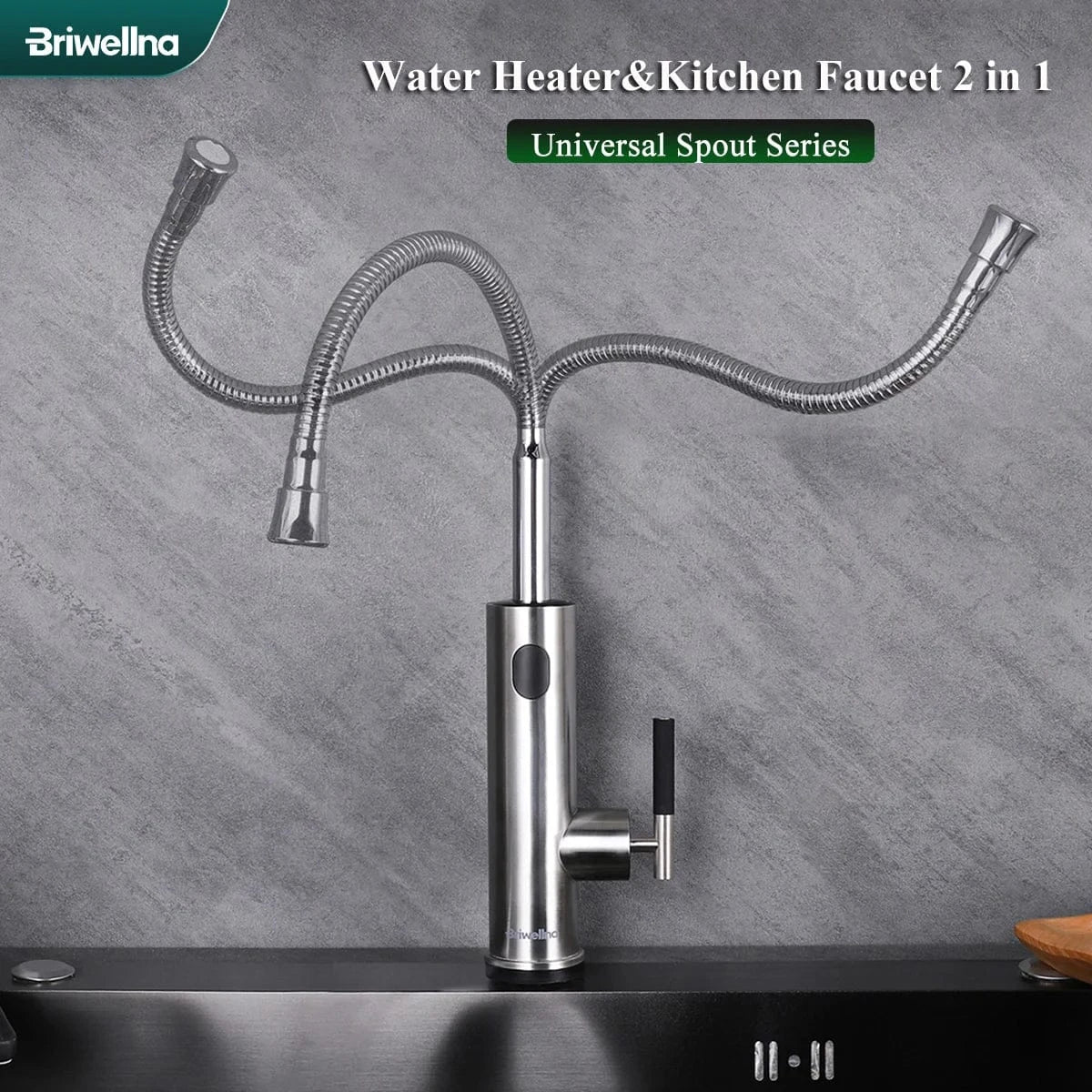 Briwellna Electric Water Heater Kitchen Faucet 2 In 1 With Digital Display Stainless Steel 220V Electric Tap Geyser Robinet