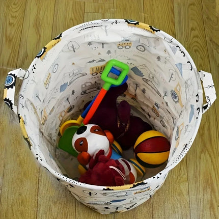 Laundry Basket Large Capacity Cartoon Print Foldable Portable Construction Vehicle Design Sturdy Construction Home Organization - E-menage