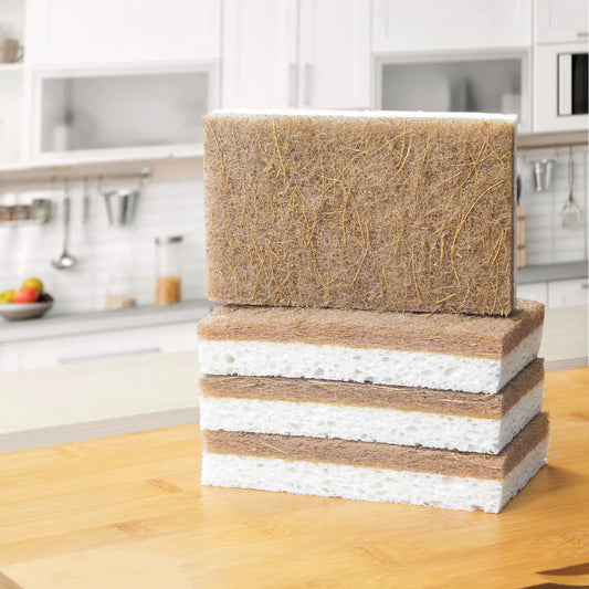 Natural Kitchen Sponges - Biodegradable, Compostable, Sustainable Wood Cellulose & Coconut Fiber Sponge for Dishes,Quick Drying