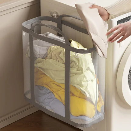 Panier à linge avec poignée, en nylon respirant, pliable et portable, pour vêtements sales - E-menage