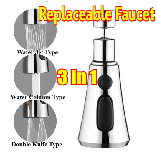 Universal 360° Rotation Kitchen Faucet Extender 3 In1 ABS Durable Water Saving Shower Spray Head Bathroom Basin Tap Replacement