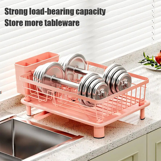 Pink Drain Rack Large Dish Drying Rack For Kitchen Counter With Drainboard, Rustproof Dish Drainer Space-Saving Dish Rack