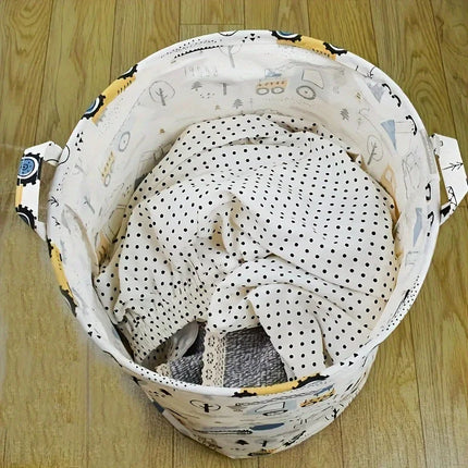 Laundry Basket Large Capacity Cartoon Print Foldable Portable Construction Vehicle Design Sturdy Construction Home Organization - E-menage