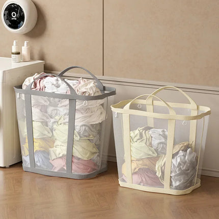 Panier à linge avec poignée, en nylon respirant, pliable et portable, pour vêtements sales - E-menage