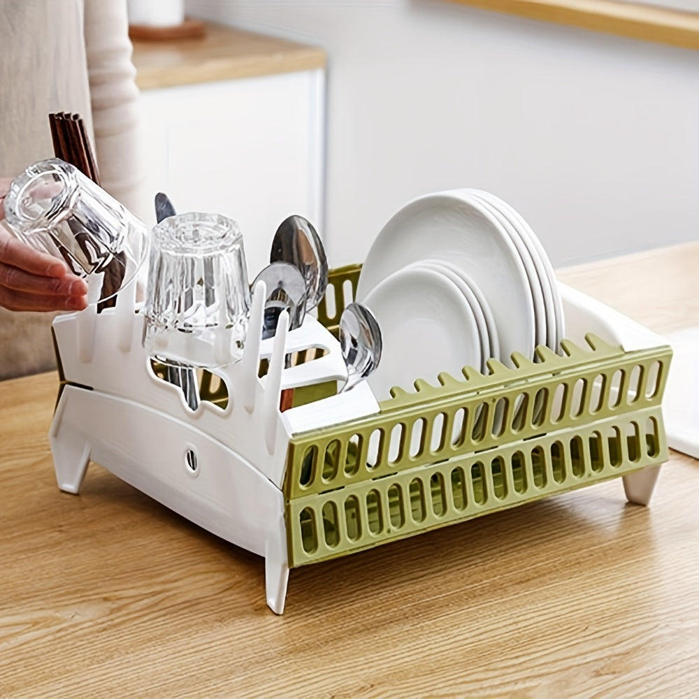 1pc Foldable Dish Rack, Dish Draining Tray, Collapsible Dish Rack, Dinnerware Drainer Organizer