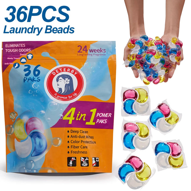 Lot de 36 perles de lessive liquide 4 en 1 pour machine à laver - E-menage