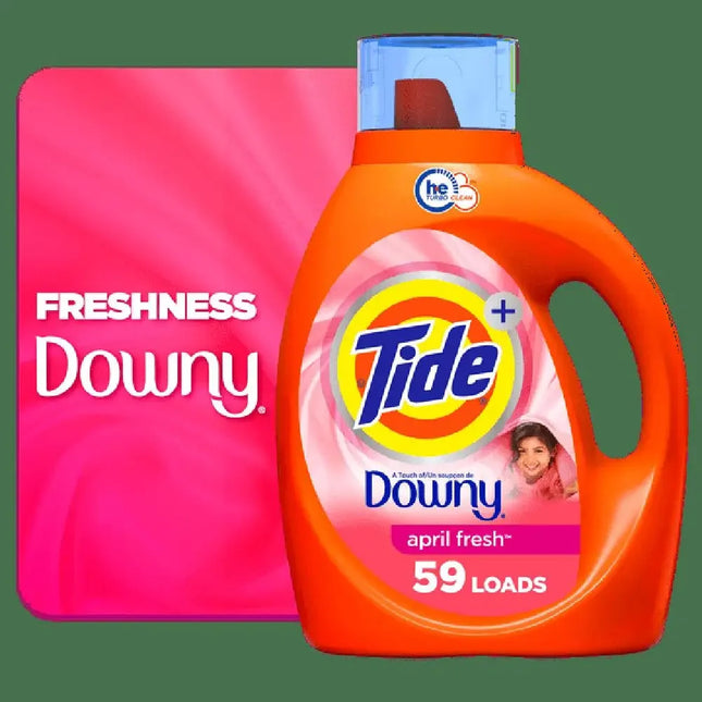 Powerful Tide Downy Liquid Laundry Detergent 84 fl oz 59 Loads Heavy-Duty Concentrated Cleanser April Fresh Scent Works Both HE