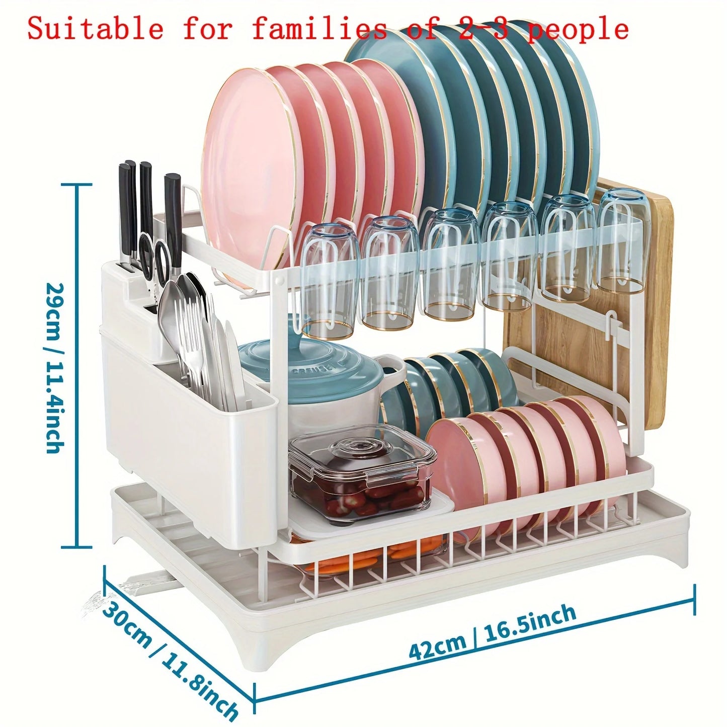 Dish Drying Rack, 2 Tier Large Dish Drying Rack for Kitchen Counter with Drainboard Stainless Steel Dish Drainer for Dish&Cup