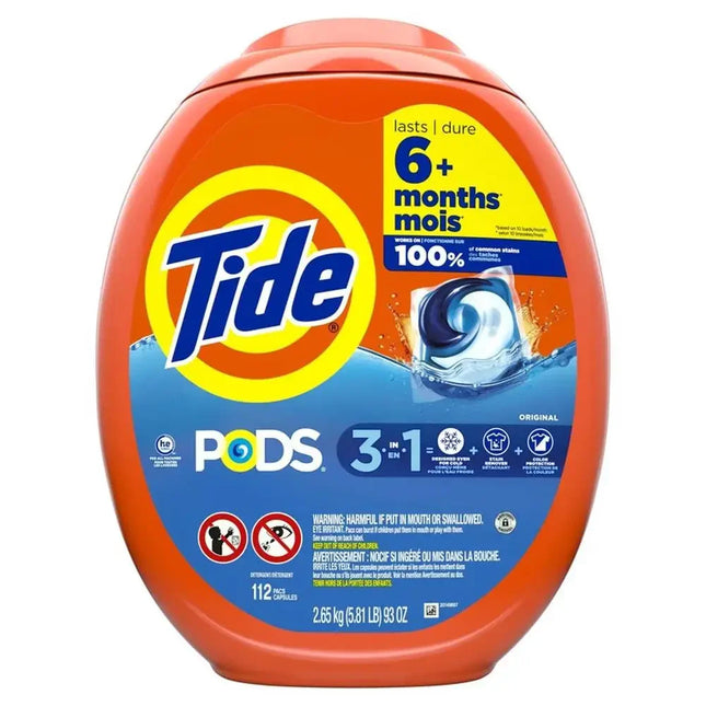 Tide Pods Laundry Detergent Packs Original 112 Count Powerful 3-in-1 Cleaning Stain Fighting Fresh Scent Cold Water Compatible.