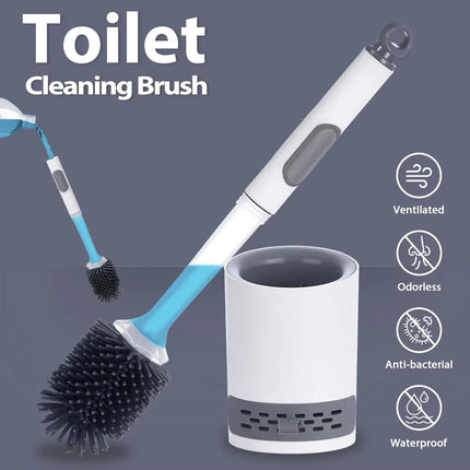 Water Spray Silicone Toilet Brush With Wall-Mounted Breathable Silicone TPR Brush 40cm Long Handle Bathroom Cleaning Accessories