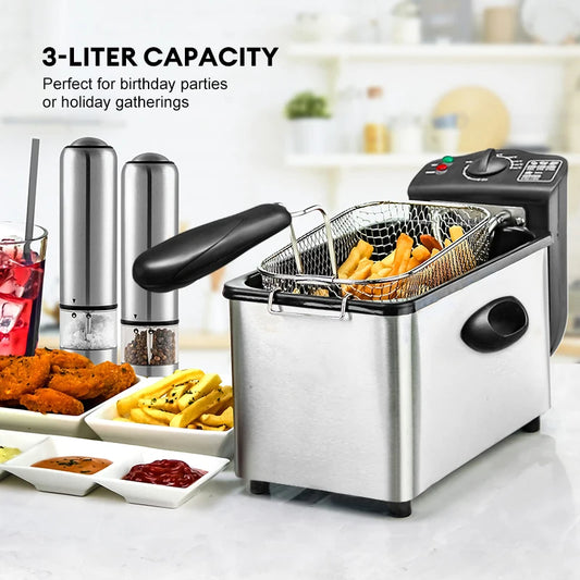 2000W Electric Deep Fryers Oil Oven Adjustable Thermostat Fried Chicken Grill French 4L Fries Frying Machine Heating Cooker