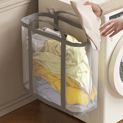 Panier à linge avec poignée, en nylon respirant, pliable et portable, pour vêtements sales - E-menage